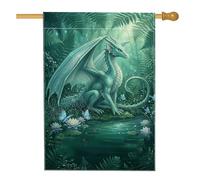 Drapeau de maison dragon, papillon mystique fantastique, nénuphars printaniers, bleu sarcelle, double face, pour porche, extérieur, pelouse, cour, patio, entrée 71,1 x 101,6 cm