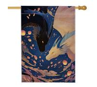 Drapeau de maison dragon, pétales de lanterne mystique fantaisie bleu double face en toile de jute pour extérieur, cour, pelouse, terrasse, porte, entrée, 71,1 x 101,6 cm