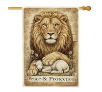 Drapeau de maison du lion, fleurs d'agneau réalistes inspirées de la nature, sans toile de jute marron, double face, grand drapeau de jardin pour extérieur, terrasse, cour, pelouse, entrée, balcon, 71