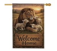 Drapeau de maison du lion, nature réaliste herbe d'agneau bienvenue marron double face toile de jute extérieur grand drapeau de jardin pour extérieur, cour, pelouse, patio, porte, entrée 71,1 x 101,6