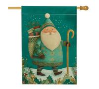 Drapeau de maison du Père Noël, cadeau festif de Noël en toile de jute bleu sarcelle double face pour porche, extérieur, cour, pelouse, terrasse, porte, entrée, 71,1 x 101,6 cm