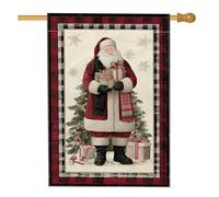 Drapeau de maison du Père Noël, cadeaux festifs de Noël, arbre de Noël en toile de jute rouge, double face, grand drapeau de jardin pour extérieur, cour, pelouse, terrasse, porte, entrée, 71,1 x 101,6