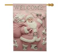 Drapeau de maison du Père Noël, cadeaux festifs, rennes de Noël, pêche, double face, en toile de jute pour porche, extérieur, terrasse, pelouse, entrée, camping, 71,1 x 101,6 cm