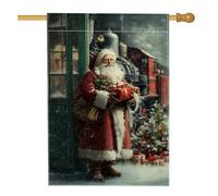 Drapeau de maison du Père Noël, cadeaux vintage en toile de jute double face rouge décoratif pour extérieur, cour, pelouse, terrasse, porte, entrée, 71,1 x 101,6 cm