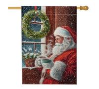 Drapeau de maison du Père Noël, couronne festive de Noël en toile de jute rouge double face décorative pour extérieur, terrasse, pelouse, entrée, camping 71,1 x 101,6 cm