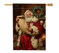 Drapeau de maison du Père Noël, couronne traditionnelle de Noël à volutes de Noël rouge double face en toile de jute avant de porche, drapeaux décoratifs pour extérieur, cour, pelouse, terrasse, porte