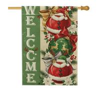 Drapeau de maison du Père Noël, décoration de Noël festive, renne, rouge, double face, en toile de jute décorative pour extérieur, pelouse, cour, patio, entrée, 71,1 x 101,6 cm