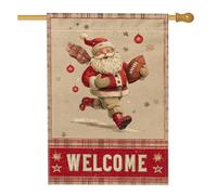 Drapeau de maison du Père Noël, flocons de neige festifs de Noël en toile de jute rouge double face pour extérieur, pelouse, cour, terrasse, entrée, 71,1 x 101,6 cm