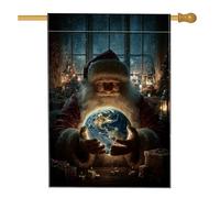 Drapeau de maison du Père Noël, globe festif de Noël en toile de jute rouge double face décoratif pour extérieur, cour, pelouse, terrasse, porte, entrée, 71,1 x 101,6 cm