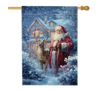 Drapeau de maison du Père Noël, renne festif de Noël en toile de jute rouge double face pour extérieur, pelouse, cour, patio, entrée 71,1 x 101,6 cm