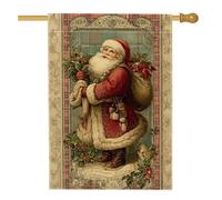 Drapeau de maison du Père Noël, sac de houx vintage, rouge, double face, en toile de jute pour extérieur, terrasse, pelouse, entrée, camping, 71,1 x 101,6 cm