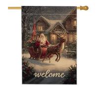 Drapeau de maison du Père Noël, traîneau festif de Noël rouge double face en toile de jute pour extérieur, terrasse, pelouse, entrée, camping, 71,1 x 101,6 cm