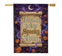 Drapeau de maison effrayant avec citation « Welcome Home » - Citrouilles