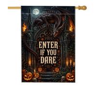 Drapeau de maison effrayant gothique dragon Halloween 71 x 101 cm | Architecture gothique, drapeau de pelouse, lanternes jack-o'-lanternes, art fantastique effrayant, accents de cour extérieure