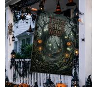 Drapeau de maison effrayant gothique forêt Halloween 71,1 x 101,6 cm | Chemin de forêt effrayant, drapeau de pelouse, atmosphère sombre, décoration de cour d'Halloween, paysage étrange