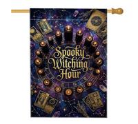 Drapeau de maison effrayant sur le thème de l'astrologie des sorcières 71 x | Roue du zodiaque, drapeau de cour, cartes de tarot, atmosphère mystique, esthétique occulte, impression recto-verso