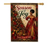 Drapeau de maison élégant avec citation de la saison de la joie de Noël | Robe rouge royale, drapeau de pelouse, cadeaux de vacances, arbre de Noël festif, bordure décorative