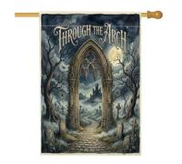 Drapeau de maison en arche, gothique effrayant arbre funéraire d'Halloween bleu foncé double face en toile de jute pour porche, extérieur, terrasse, pelouse, entrée, camping, 71,1 x 101,6 cm