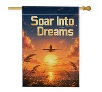 Drapeau de maison en avion, rêve serein coucher de soleil herbe été orange toile de jute double face extérieur grand drapeau de jardin pour extérieur, pelouse, cour, patio, entrée 71,1 x 101,6 cm