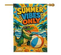 Drapeau de maison en crocodile, ballon de plage tropical, coucher de soleil, bleu été, double face, toile de jute pour extérieur, terrasse, pelouse, entrée, camping, 71,1 x 101,6 cm