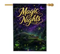 Drapeau de maison en forme d'alligator, lucioles mystiques fantaisie, lune, automne, violet, toile de jute double face, drapeaux décoratifs pour extérieur, terrasse, cour, pelouse, entrée, balcon, 71