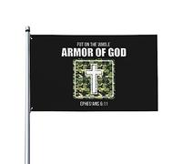 Drapeau de maison en forme d'armure de Dieu, drapeau de 3x5 pieds sur un seul côté à l'extérieur, bannières anti-décoloration aux couleurs vives, décoration extérieure de cour