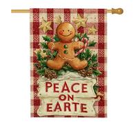 Drapeau de maison en forme de bonhomme en pain d'épices, étoiles fantaisistes, houx, toile de jute rouge, double face, grand drapeau de jardin pour extérieur, terrasse, cour, pelouse, entrée, balcon