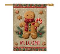 Drapeau de maison en forme de bonhomme en pain d'épices, Noël festif en forme de canne à sucre d'orge, étoiles de Noël, marron, double face, en toile de jute pour porche, extérieur, pelouse, cour