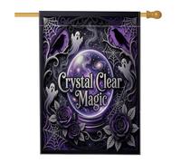Drapeau de maison en forme de boule de cristal, fantômes gothiques mystiques, roses, Halloween, violette, toile de jute double face, drapeaux décoratifs pour extérieur, terrasse, cour, pelouse, entrée
