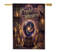 Drapeau de maison en forme de boule de cristal, mystique gothique corbeaux bougies d'Halloween violet double face en toile de jute pour extérieur, cour, pelouse, terrasse, porte, entrée, 71 x 101 cm