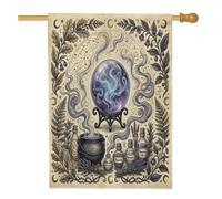 Drapeau de maison en forme de boule de cristal, potions de chaudron vintage mystique d'Halloween en toile de jute double face pour porche, extérieur, terrasse, cour, pelouse, entrée, balcon, 71 x 101