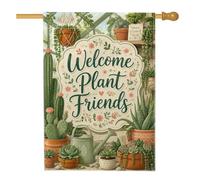 Drapeau de maison en forme de cactus, arrosoir botanique rustique pour plantes grasses, vert printemps, double face, en toile de jute pour porche, extérieur, pelouse, cour, patio, entrée 71,1 x 101,6