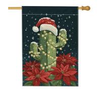 Drapeau de maison en forme de cactus, chapeau de Père Noël festif poinsettia de Noël en toile de jute rouge double face pour porche, extérieur, terrasse, pelouse, entrée, camping, 71,1 x 101,6 cm
