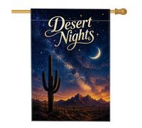 Drapeau de maison en forme de cactus, désert, nuit, lune, montagnes, été, bleu, double face, en toile de jute décorative pour extérieur, terrasse, cour, pelouse, entrée, balcon, 71,1 x 101,6 cm
