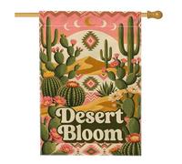 Drapeau de maison en forme de cactus, fleurs du sud-ouest bohémien du désert d'été vert en toile de jute double face pour extérieur, cour, pelouse, terrasse, porte, entrée, 71 x 101,6 cm