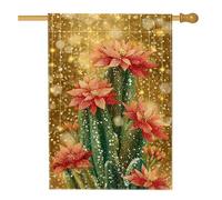 Drapeau de maison en forme de cactus, fleurs vibrantes et festives halo d'automne doré double face en toile de jute pour extérieur, pelouse, cour, terrasse, entrée, 71,1 x 101,6 cm