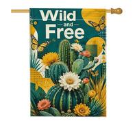 Drapeau de maison en forme de cactus, papillon tropical bohème, fleur d'été, bleu sarcelle, double face, grand drapeau de jardin pour extérieur, terrasse, pelouse, entrée, camping, 71 x 101,6 cm