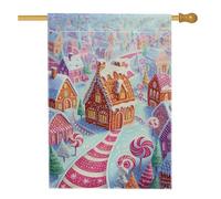Drapeau de maison en forme de canne à sucre d'orge, maison en pain d'épices, neige de Noël, rouge, double face en toile de jute pour extérieur, terrasse, pelouse, entrée, camping, 71,1 x 101,6 cm