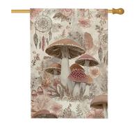 Drapeau de maison en forme de champignon, attrape-rêves de fleurs naturelles de style bohème en toile de jute marron double face pour extérieur, terrasse, cour, pelouse, entrée, balcon, 71,1 x 101,6