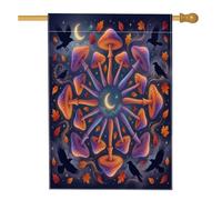 Drapeau de maison en forme de champignon, corbeaux mystiques fantaisie, feuilles d'automne violettes en toile de jute double face, drapeaux décoratifs pour extérieur, terrasse, pelouse, entrée