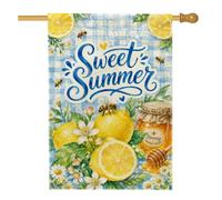 Drapeau de maison en forme de citron, fleur d'abeille fantaisie, jaune d'été, double face, en toile de jute décorative pour extérieur, cour, pelouse, terrasse, porte, entrée, 71,1 x 101,6 cm