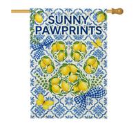Drapeau de maison en forme de citron, papillon joyeux d'été, nœud bleu, jaune d'été, double face, en toile de jute décorative pour extérieur, terrasse, pelouse, entrée, camping, 71,1 x 101,6 cm