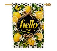 Drapeau de maison en forme de citron, papillon lumineux et fleur d'été jaune en toile de jute double face pour extérieur, cour, pelouse, terrasse, porte, entrée, 71,1 x 101,6 cm
