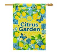 Drapeau de maison en forme de citron, papillon tropical, fleur d'été, jaune, double face, en toile de jute décorative pour extérieur, terrasse, pelouse, entrée, camping, 71,1 x 101,6 cm