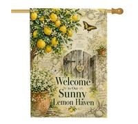 Drapeau de maison en forme de citron, printemps rustique papillon, fleur, toile de jute jaune, double face, drapeaux décoratifs pour extérieur, pelouse, cour, patio, entrée, 71 x 101,6 cm