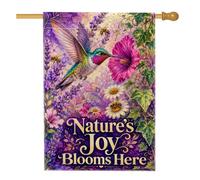 Drapeau de maison en forme de colibri, fleur botanique vintage lavande printemps violet toile de jute double face pour porche, extérieur, terrasse, cour, pelouse, entrée, balcon, 71 x 101 cm