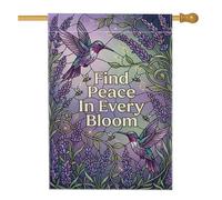 Drapeau de maison en forme de colibri, lavande botanique abeilles violettes printanières en toile de jute double face pour extérieur, terrasse, cour, pelouse, entrée, balcon, 71 x 101 cm