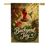 Drapeau de maison en forme de colibri, mangeoire de fleurs de jardin vintage en toile de jute verte double face décorative pour extérieur, pelouse, cour, patio, entrée 71,1 x 101,6 cm