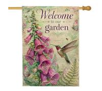 Drapeau de maison en forme de colibri, vintage botanique digitale papillon, violet, double face, en toile de jute pour porche, extérieur, terrasse, cour, pelouse, entrée, balcon, 71 x 101 cm
