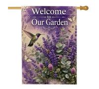 Drapeau de maison en forme de colibri, vintage botanique lavande, papillon, printemps, violet, toile de jute double face pour extérieur, terrasse, pelouse, entrée, camping 71 x 101,6 cm